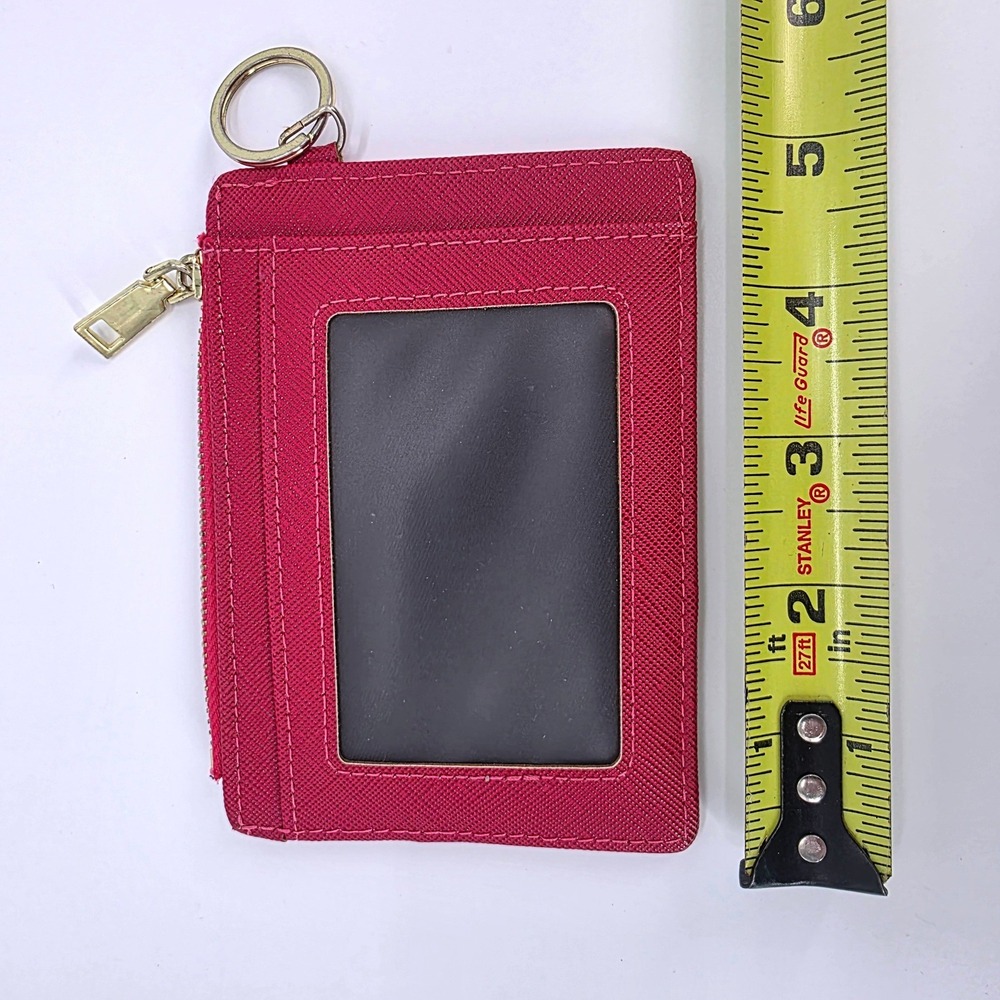 Suweibuke Fuchsia Pink Slim Card Holder Wallet with ID Window and Key Ring - Picture 4 of 5